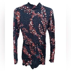 Kelle Sequin Lace Up Back Long Sleeve Bike Short Unitard Dance Costume